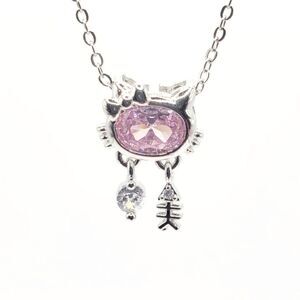 Brand New Hello Kitty Purple Stone Silver Necklace